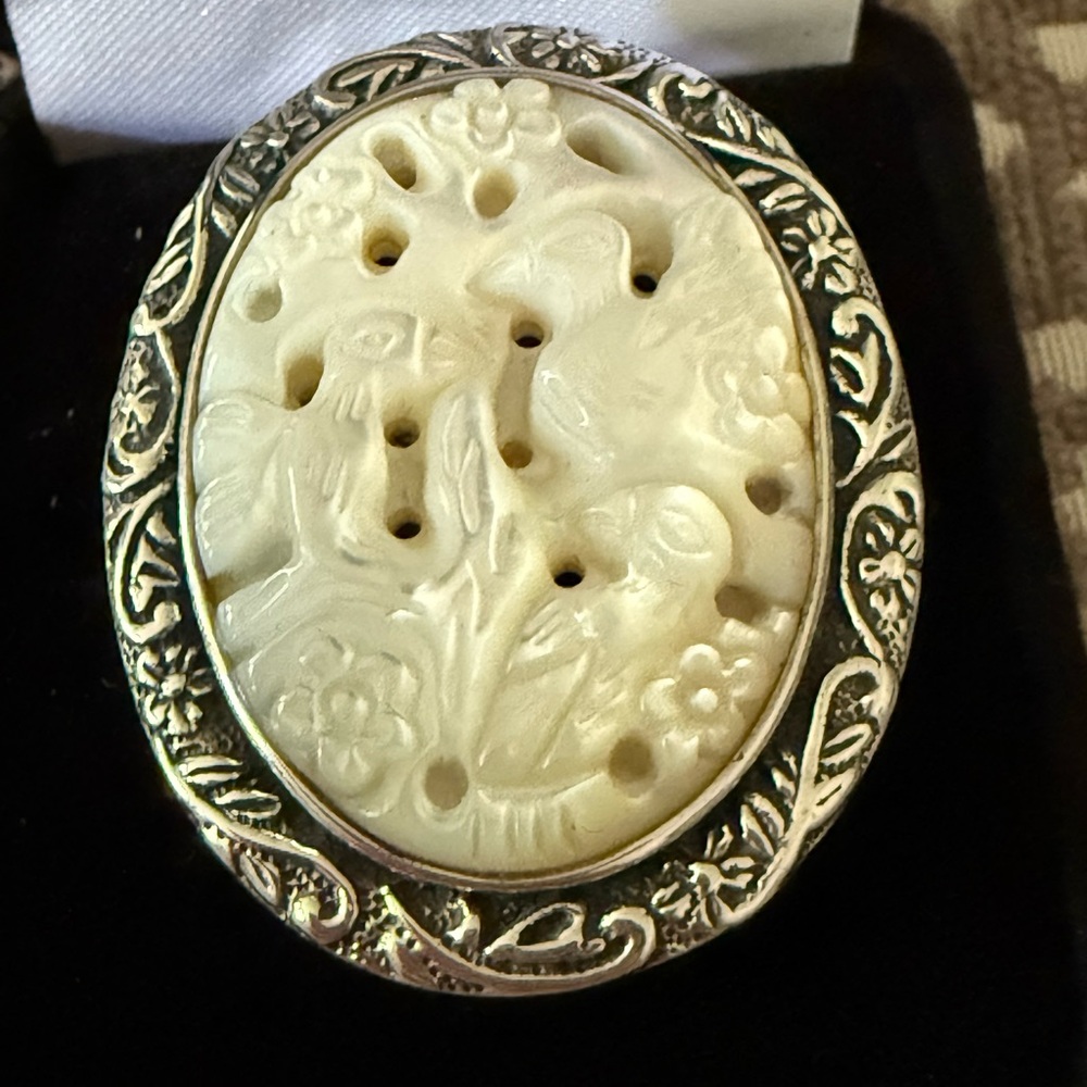 Carved mother of pearl sterling ring
